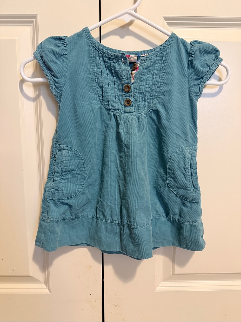 Mini Boden Teal Tunic Dress with Wooden Buttons